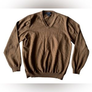 Brooks Brothers Stretch Merino Wool Sweater Medium Brown V Neck